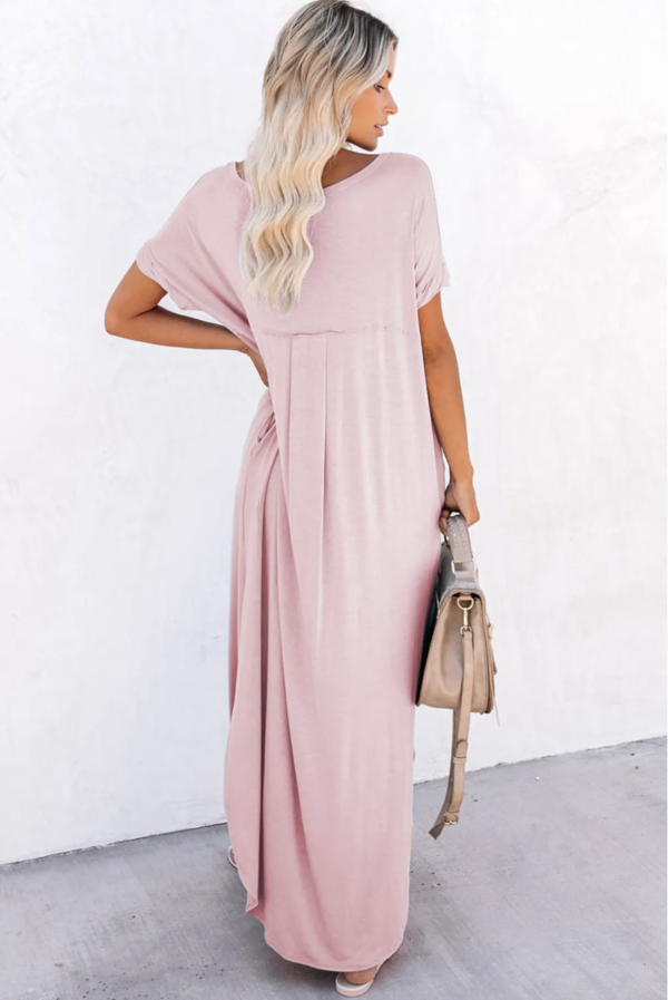 Serenity V-Neck Maxi T-Shirt Dress with Hidden Pockets - Image 2