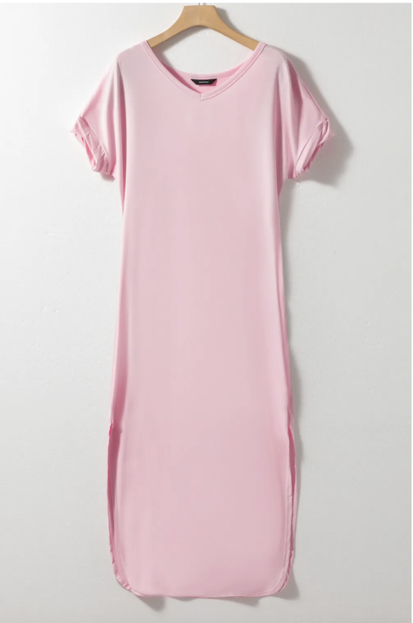 Serenity V-Neck Maxi T-Shirt Dress with Hidden Pockets - Image 6