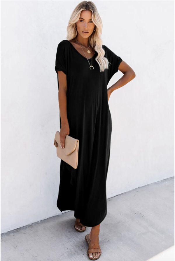 Serenity V-Neck Maxi T-Shirt Dress with Hidden Pockets - Image 13