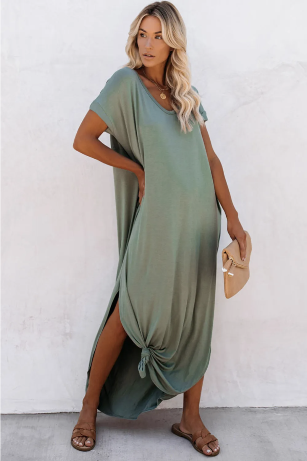 Serenity V-Neck Maxi T-Shirt Dress with Hidden Pockets - Image 8