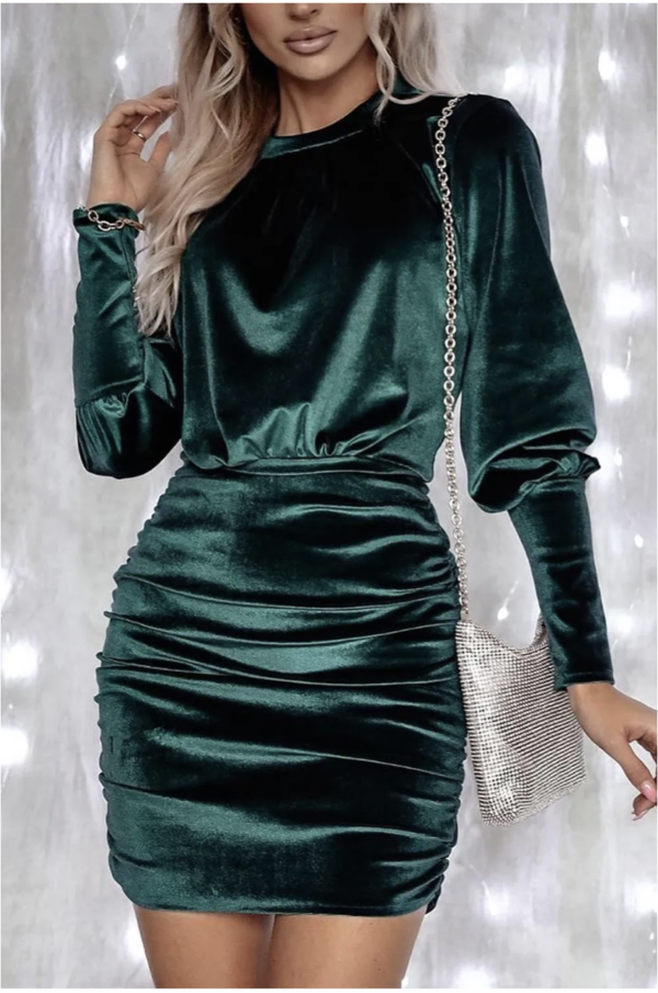 Whispered Elegance Puff Sleeve Ruched Dress - Image 2