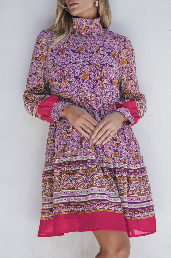 Lavender Bloom Puff Sleeve Mini Dress - Image 2