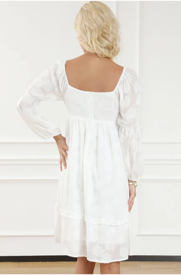 Ivory Jacquard Dress with Square Neckline and Ethereal Balloon Sleeves - Image 4