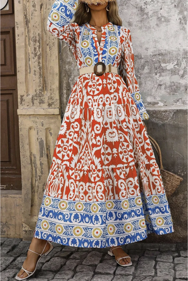 Amber Patterned Maxi Dress with Elegant Long Sleeves - Image 5