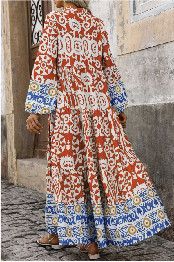 Amber Patterned Maxi Dress with Elegant Long Sleeves - Image 6