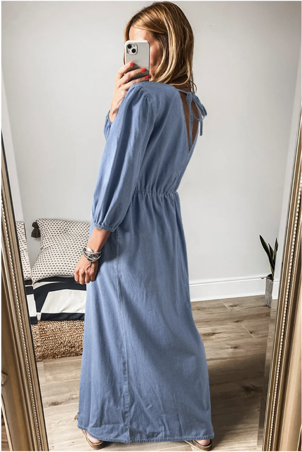 Forget-Me-Not Chambray V-Neck Maxi Dress - Image 2