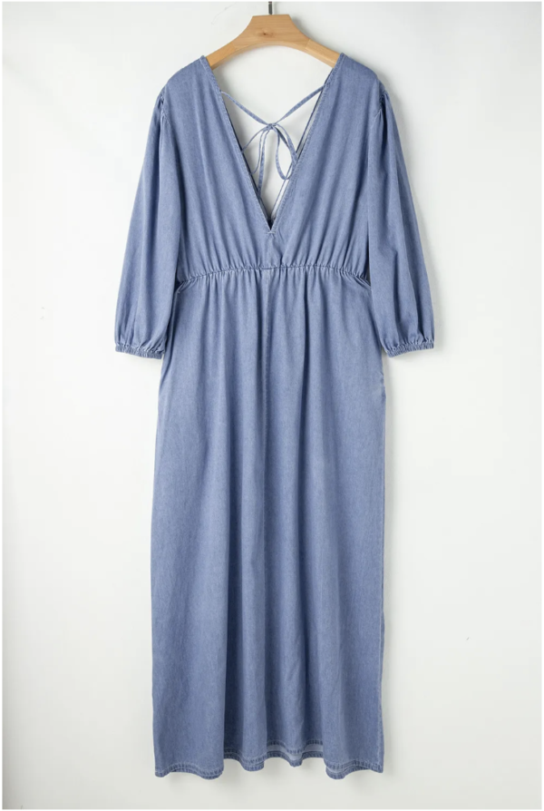 Forget-Me-Not Chambray V-Neck Maxi Dress - Image 4